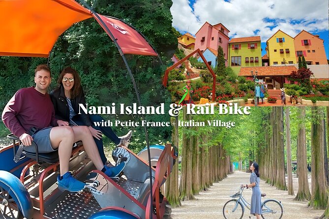 Nami Island & Petite France & Italian Village & Gangchon Rail Bike One-Day Tour - Nami Island: tree-lined paths and a busy central stop