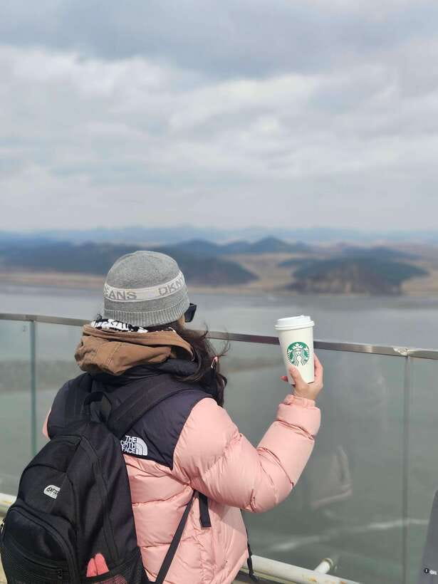 Seoul: Closest DMZ Observatory with North Korea View (1.4km) - Crossing the suspension bridge to the Starbucks