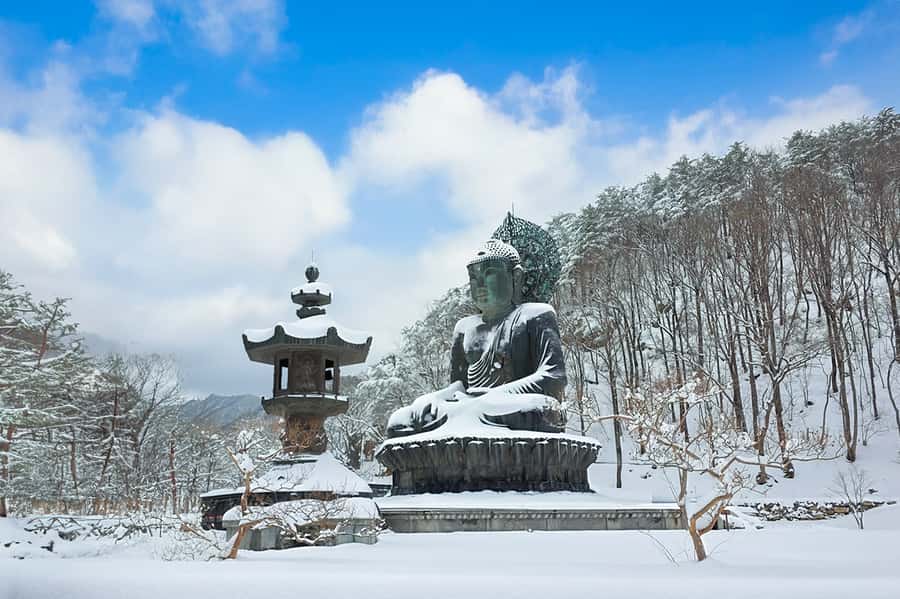 Seoul: Seorak Mountain+Nami Island+Eobi Ice Valley Tour - Seoraksan: rocky peaks, a temple, and optional cable-car views